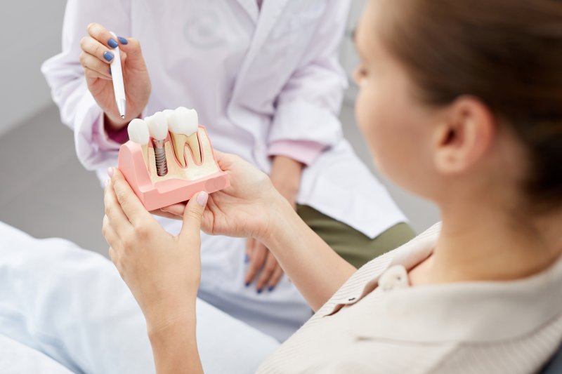 A dentist explaining implant preliminary procedures