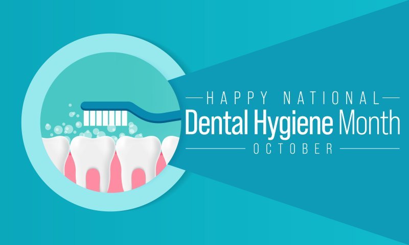 Banner for National Dental Hygiene Month, a time for oral hygiene tips from a Weatherford dentist